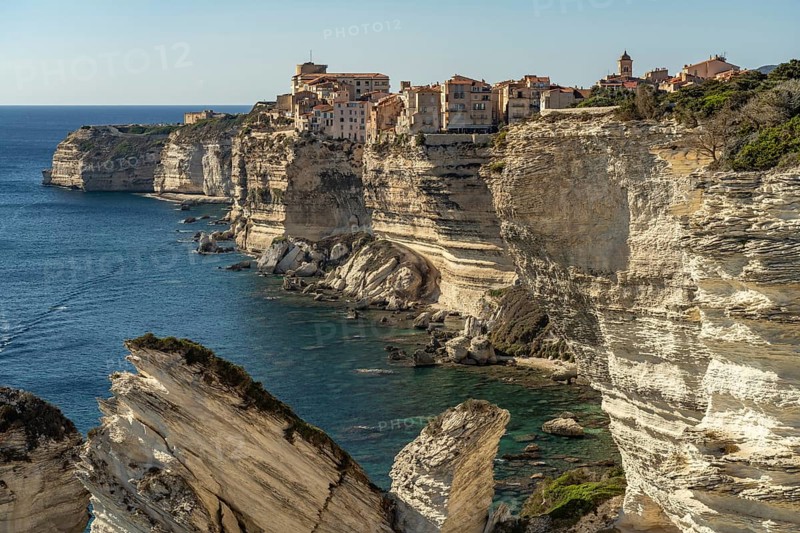 Bonifacio and the white cliffs of the cliffs, Corsica, France