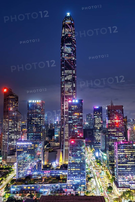 Shenzhen skyline with skyscrapers city centre downtown at night in Shenzhen, China