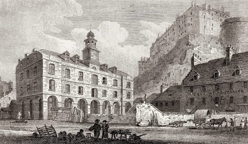Edinburgh castle from the Vennel, Scotland, 19th century, Views in Edinburgh by J. & H. S. Storer