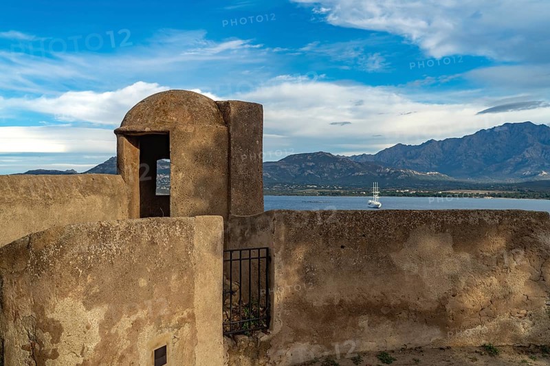 Citadel wall and Calvi Bay, Balagne, Corsica, France