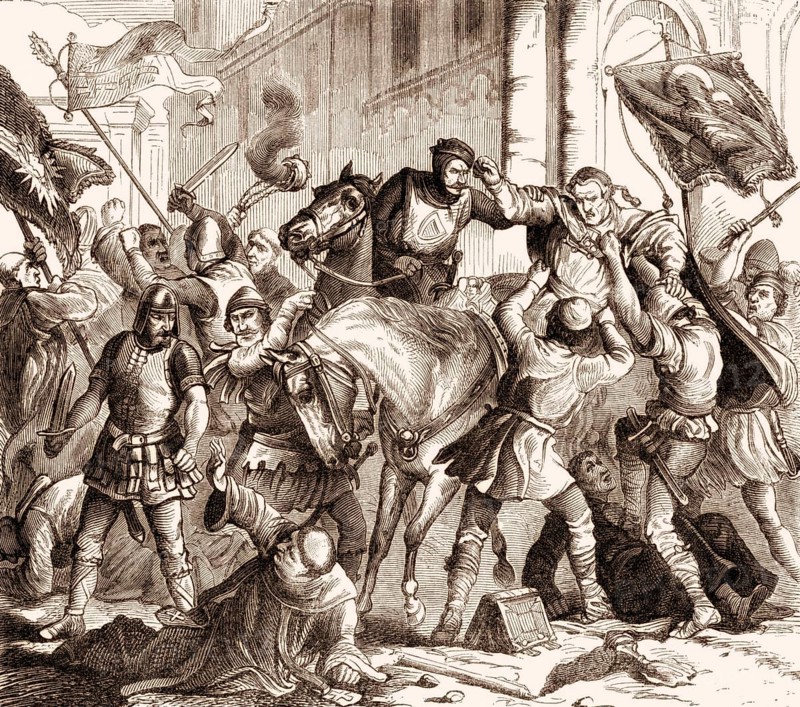 Pope Benedict VIII is torn from his horse, reigned from 18 May 1012 to his death in 1024