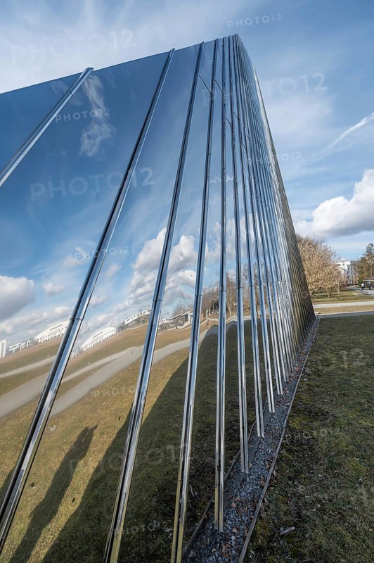 Modern church building, a sculpture in Hubland, detailed view, stands in the new district on the site of the former American Leighton Barracks, Würzburg, Lower Franconia, Bavaria, Germany