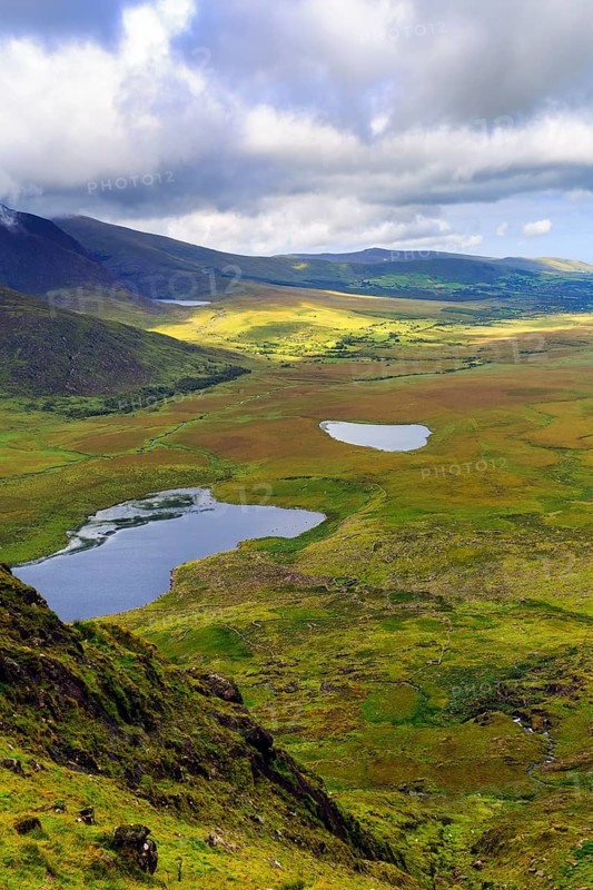 View from Connor Pass, also Conor Pass, Dingle Peninsula, County Kerry, Wild Atlantic Way, Ireland