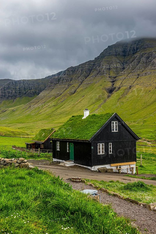 Grassroof houses in Gasadalur, Vagar, Faroe islands, Denmark