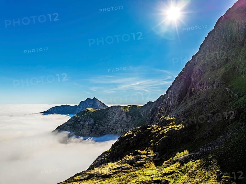 Snowdon Massif from a drone, Snowdon Range, Snowdonia, North Wales, UK