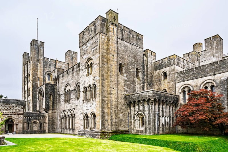Autumn colors over Penrhyn Castle and Garden, Llandygai, Bangor, Gwynedd, North Wales, UK