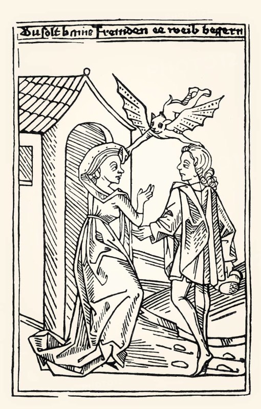Woodcut from Seelentrost, Comfort for the Soul, the ninth commandment, Anton Sorg, 1478