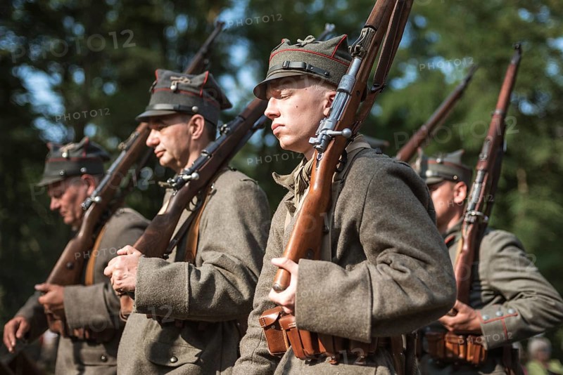 LUBIN, POLAND - AUGUST 8, 2020:, A staging of the Battle of Warsaw from 1920, in which the Polish army defeated the Bolshevik aggression. 100th anniversary of the battle