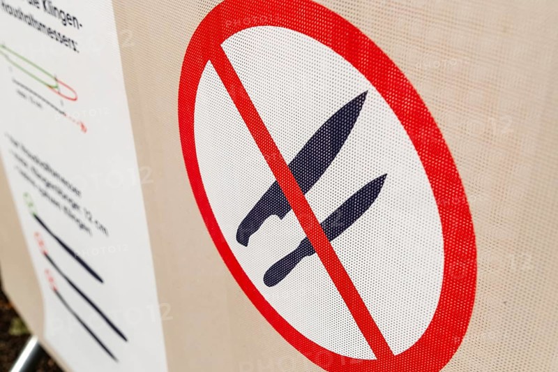 Pictogram with knife and weapons ban at an event in Düsseldorf, Germany