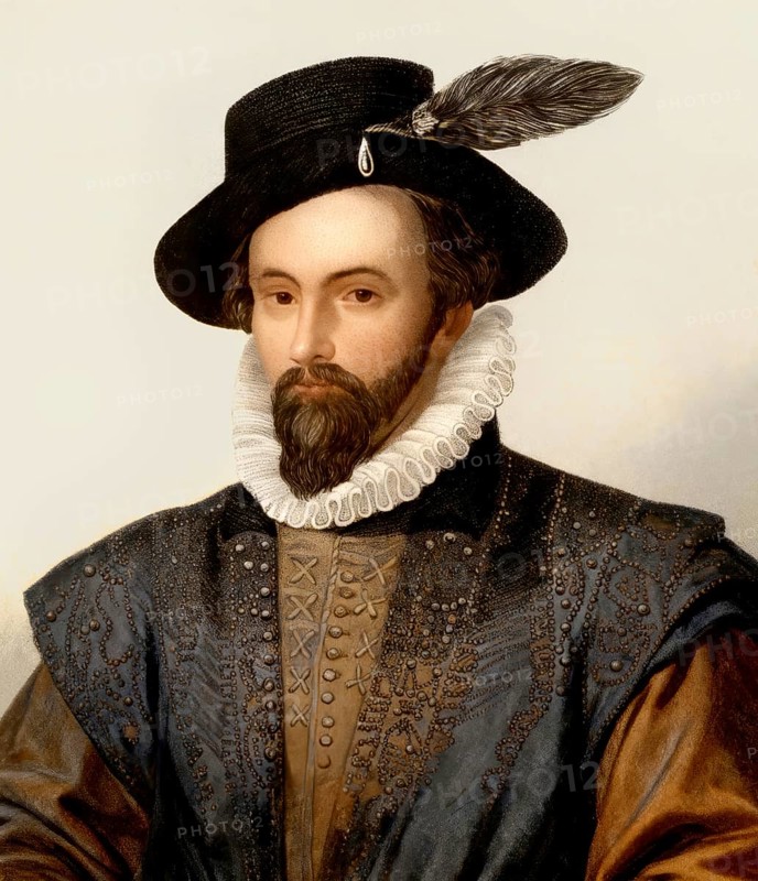 Portrait of Sir Walter Raleigh, 1554 - 1618, an English aristocrat, writer, poet and explorer