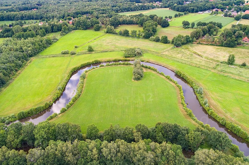 Aerial view of the Hunte river course, river, natural, Meander, Großenkneten, Lower Saxony, Germany