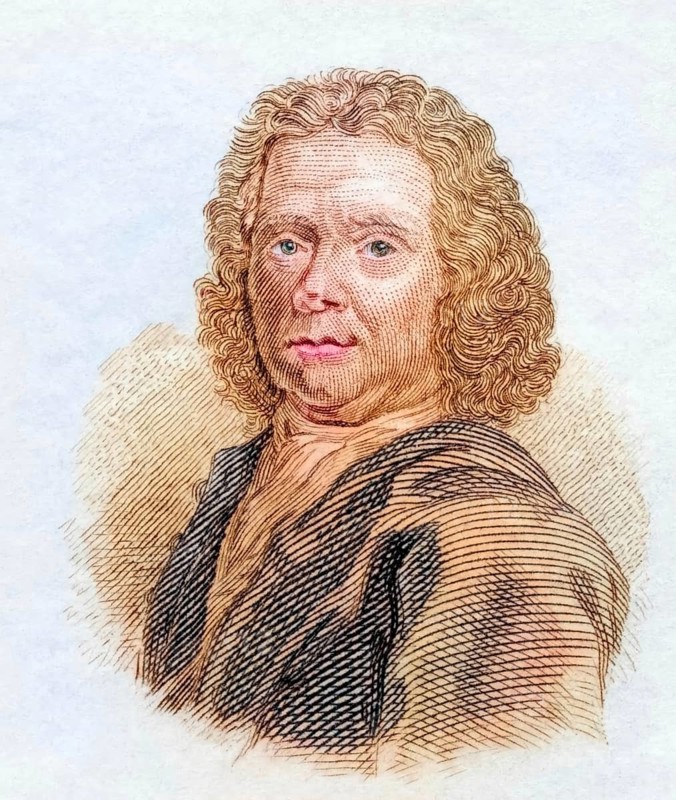 Herman Boerhaave, (31 December 1668 in Voorhout, died 23 September 1738 in Leiden) was a Dutch physician, chemist and botanist, coloured woodcut from Crabbe's Historical Dictionary from 1825, Historical, digital reproduction