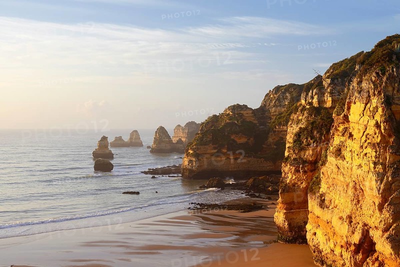Rocky coast and beach, Praia Dona Ana, Lagos, Algarve, Portugal