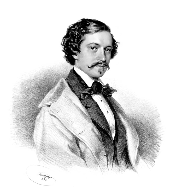 Johann Baptist Strauss II, 1825 – 1899, Austrian composer and violinist, 1879, digitally edited according to an illustration by Josef Kriehuber