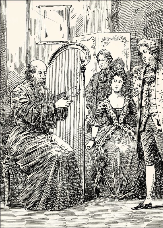 The harpist Augustin, Mignon, and Wilhelm, scene from the novel Wilhelm Meister's Apprenticeship, Wilhelm Meisters Lehrjahre, by Johann Wolfgang von Goethe
