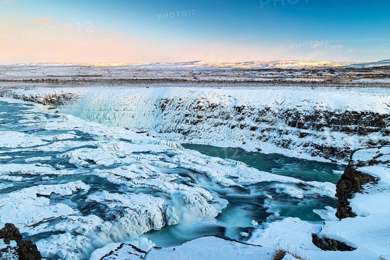 Gullfoss, Hvítá river waterfall, ice, frost, snow, winter, Haukadalur, Iceland, Scandinavia