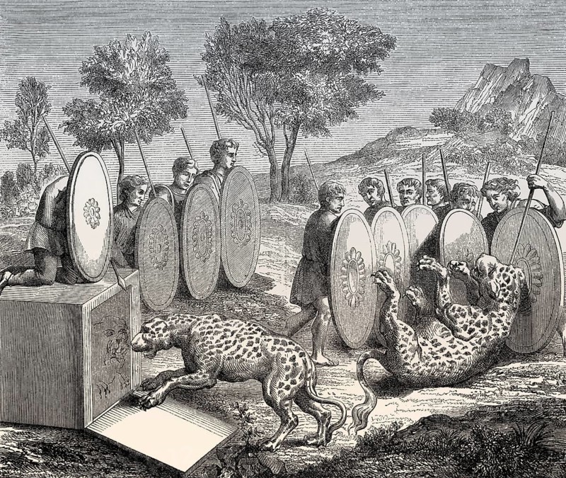 Leopard hunting scene, fresco at the tomb of Quintus Nasonius Ambrosius, Via Flaminia, Rome