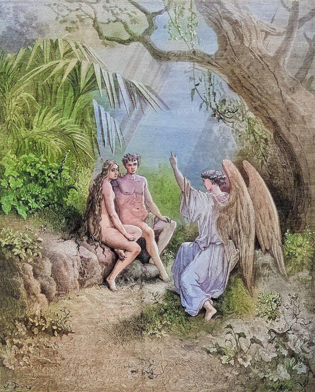 Illustration by Gustave Dore (1832-1883) for Paradise Lost, The Paradise Lost, published in 1667, is an epic poem in blank verse by the English poet John Milton, Inferno, Hell, Paradise, Angel, Damnation, Historical, digitally restored reproduction from a 19th century original, Record date not stated
