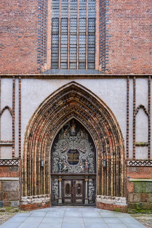 Richly decorated west portal of the Nikolaikirche Hanseatic City of Stralsund, Mecklenburg-Western Pomerania, Germany