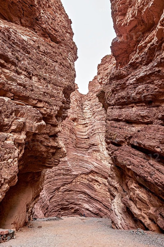 Impressive rock formations in a narrow gorge that show dramatic geological structures, rock formation of the Quebrada de Cafayate near Salta in Argentina