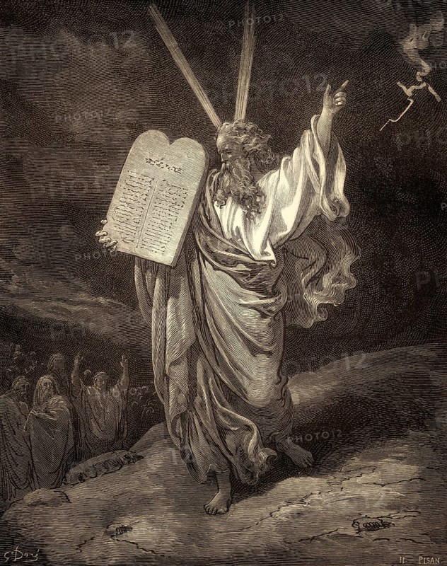 Ten Commandments, Moses descending from Mount Sinai, Old Testament, by Gustave Doré, 1863