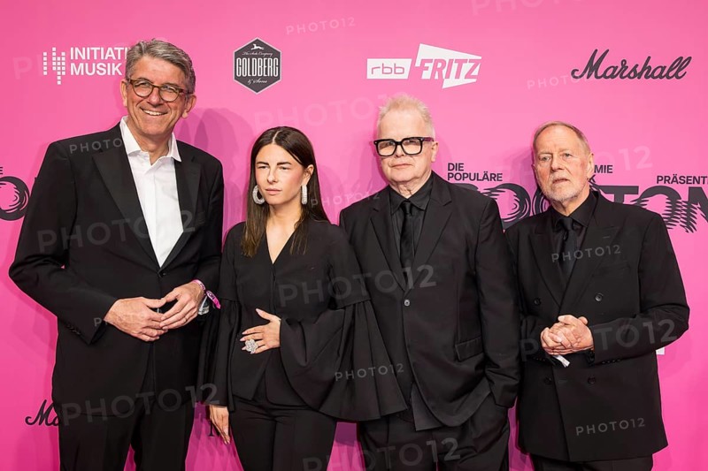Wolfram Weimer (Federal Government Commissioner for Culture and the Media of the Federal Republic of Germany), Balbina, Herbert Grönemeyer and Dieter Gorny on the red carpet in front of the Polyton 2026 award ceremony in Berlin's Atelier Gardens on 25 March 2026