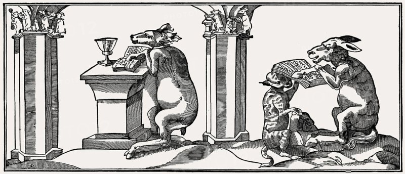 Satirical relief of the misguided priests from the Strasbourg Cathedral, animal parody, Alsace, France, Middle Ages