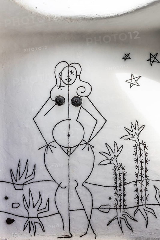 Toilet entrance, Jardin de Cactus with more than 10,000 cacti by Cesar Manrique, Guatiza, Lanzarote, Canary Islands, Spain