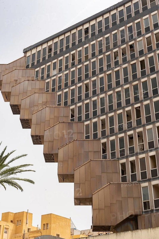 Tunis, Tunisia. 16th May 2024 The 1970s Brutalist style architecture of the Hotel du Lac, with unique inverted pyramid shape and cantilevered stairs stands awaiting its fate in Tunis, Tunisia