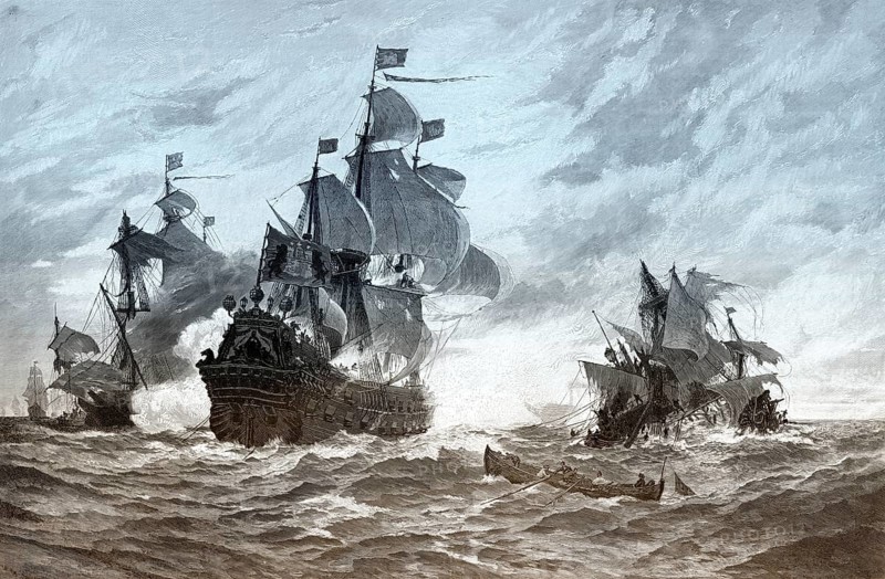 Naval battle, Wapen von Hamburg, Berend Jacobsen Karpfanger, 17th century