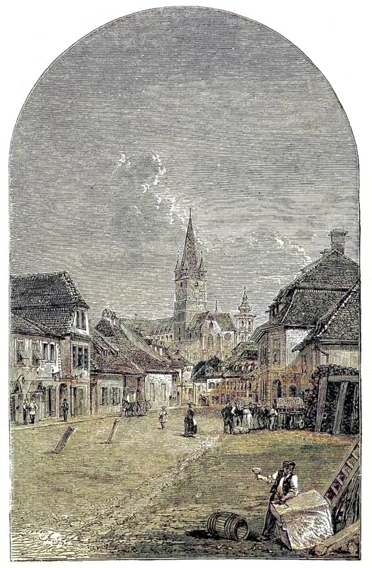 Inner city of Sibiu, Sibiu, in 1869, Transylvania, Transylvania, Romania, Historic, digitally restored reproduction of an original 19th century original, exact original date not known