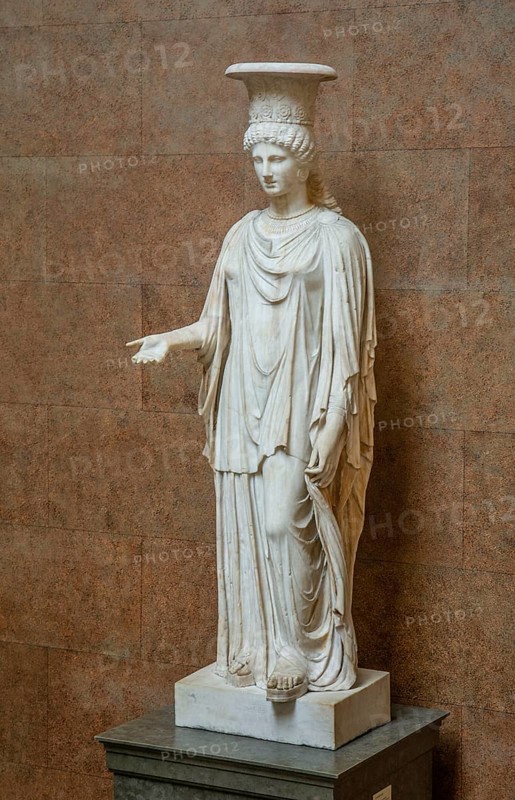 The marble Roman statue called the Townley Caryatid, a woman in religious dress in British Museum, London, England, United Kingdom, UK, Great Britain