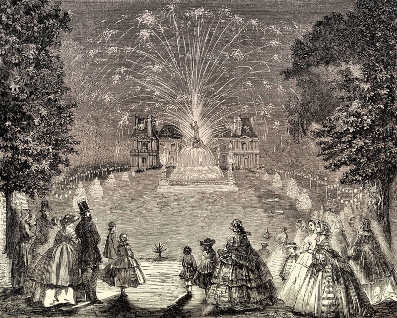 Fireworks at the Château de Maisons-Laffitte, agricultural fair competition, Paris, France, 1857