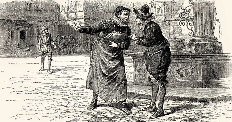ACT II, SCENE I., Square in Brussels, Jetter and a Master Carpenter, scene from EGMONT by Johann Wolfgang von Goethe