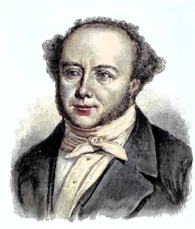 Jeremias Gotthelf, pseudonym of the Swiss writer and pastor Albert Bitzius, 1797, 1854, coloured wood engraving, reproduction from a model from ca 1888, historical, portrait of a man in a suit with beard in a classical style