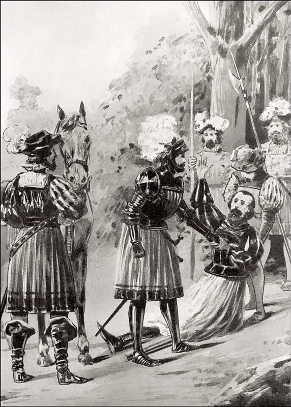 Scene from Götz von Berlichingen, third act, raid on rich merchants drama by Johann Wolfgang von Goethe
