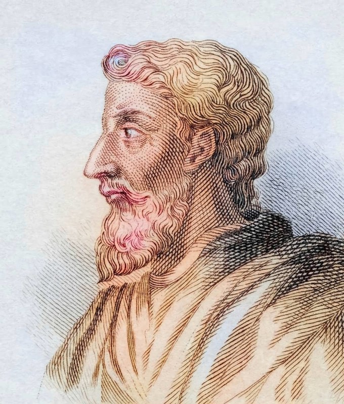 Marcus Terentius Varro, (born 116 BC in Reate in Sabine, today Rieti, died 27 BC) was the most important Roman polyhistor, coloured woodcut from Crabbe's Historical Dictionary from 1825, Historical, digital reproduction