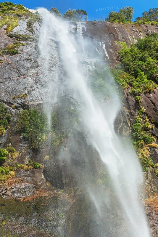 Waterfall, Milford Sound, Fiordland National Park, South Island, Southland, New Zealand