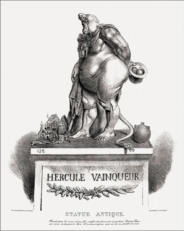 Caricature on Louis Philippe I, King of the French, as victorious Hercules by Traviès, 1834