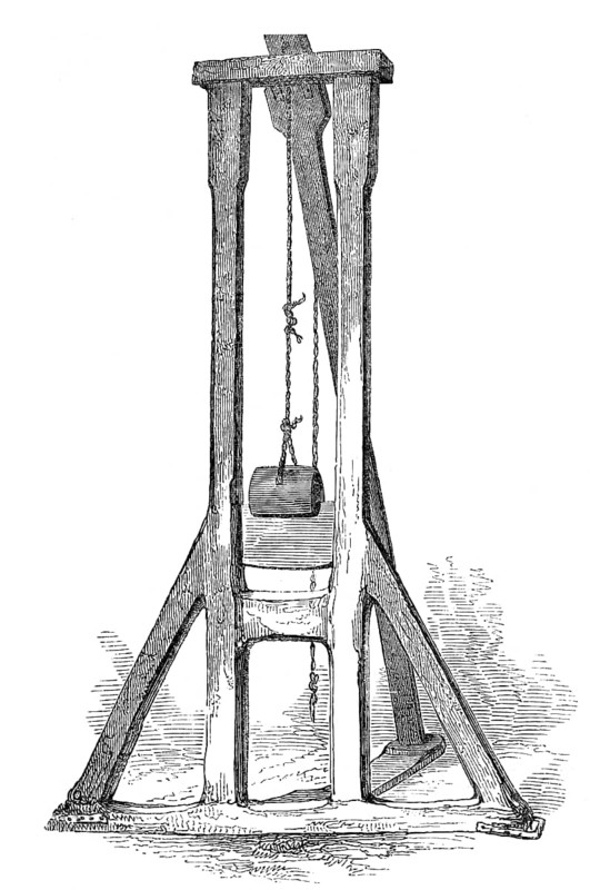 The Scottish Maiden, an early form of guillotine, or gibbet, used between the 16th and 18th centuries in Edinburgh, Scotland, United Kingdom