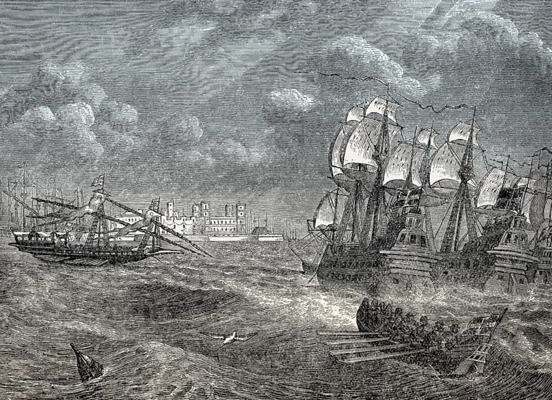 The battle of Cadiz Bay in 1596, Anglo-Spanish War, From British Battles on Land and Sea, by James Grant