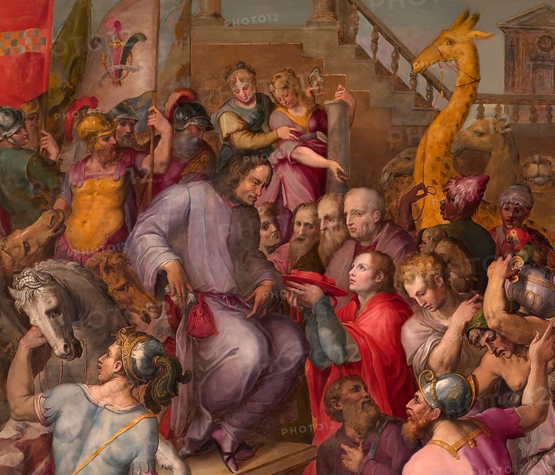 Lorenzo the Magnificent receives the tribute of the ambassadors, digital edited according to a painting by Giorgio Vasari, 16th century