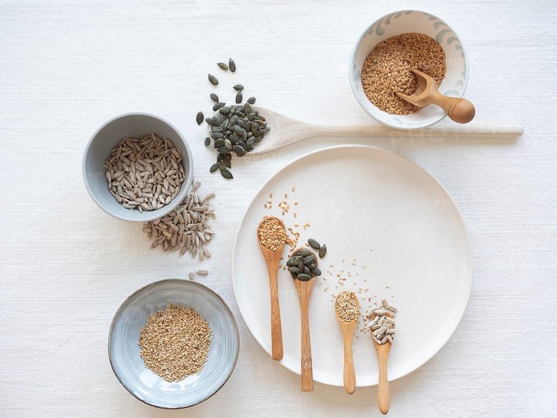 Various seeds arranged for women's health and hormone balance