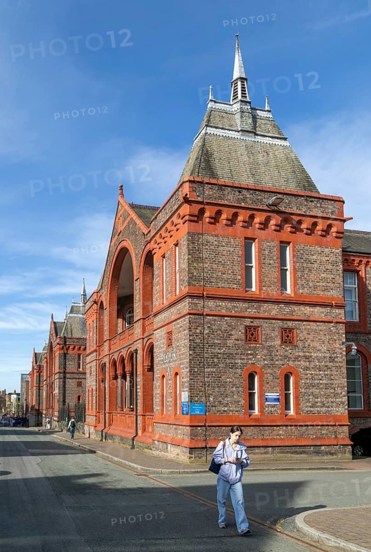Red brick of historic Waterhouse buildings, North Campus, University of Liverpool, England, UK Block A