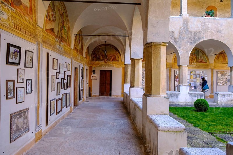Cloister, pilgrimage church, Santuario della Madonna del Frassino, near Peschiera del Garda, Verona Province, Veneto, Italy