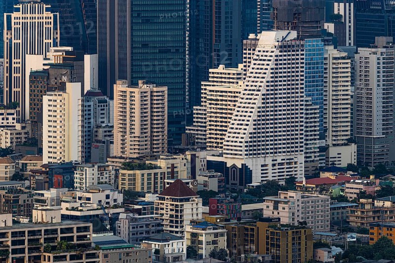 Over the rooftops of Bangkok, view from the Moon Bar on the roof terrace of the Banyan Tree Hotel, Sathon, Bangkok, Thailand's metropolis, Thailand