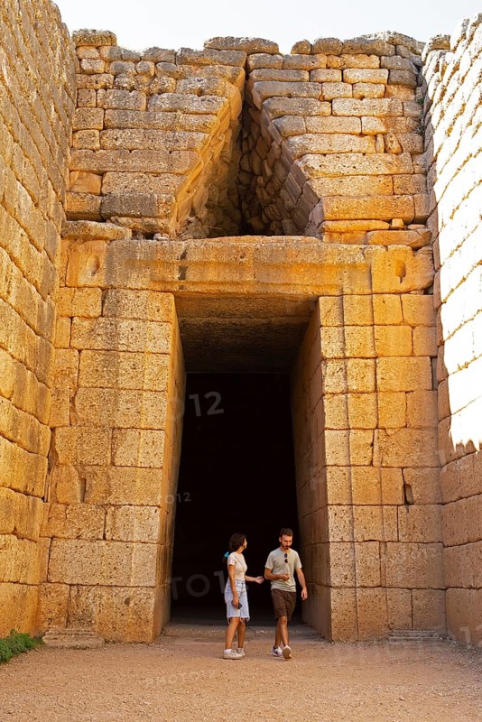 Entrance to the Tomb of Tholos, Tomb of Aigisthos, Late Helladic period, Mycenae, Greek archaeological site, Argolis, Peloponnese, Greece