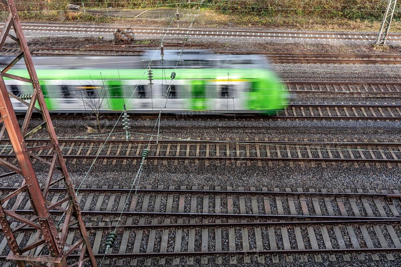 S-Bahn train on the route east, in front of Essen main station, regional transport in North Rhine-Westphalia, Germany