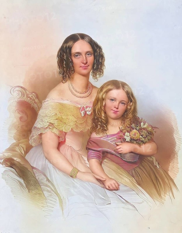 Marie Czernin (1806-1872) with daughter Wilhelmine (1838-1886), Historic, digitally restored reproduction from a 19th century original, Record date not stated