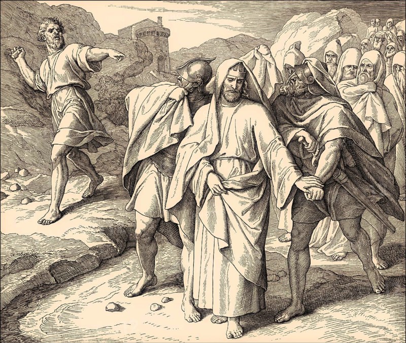 Shimei Curses David, Old Testament, by Julius Schnorr von Carolsfeld
